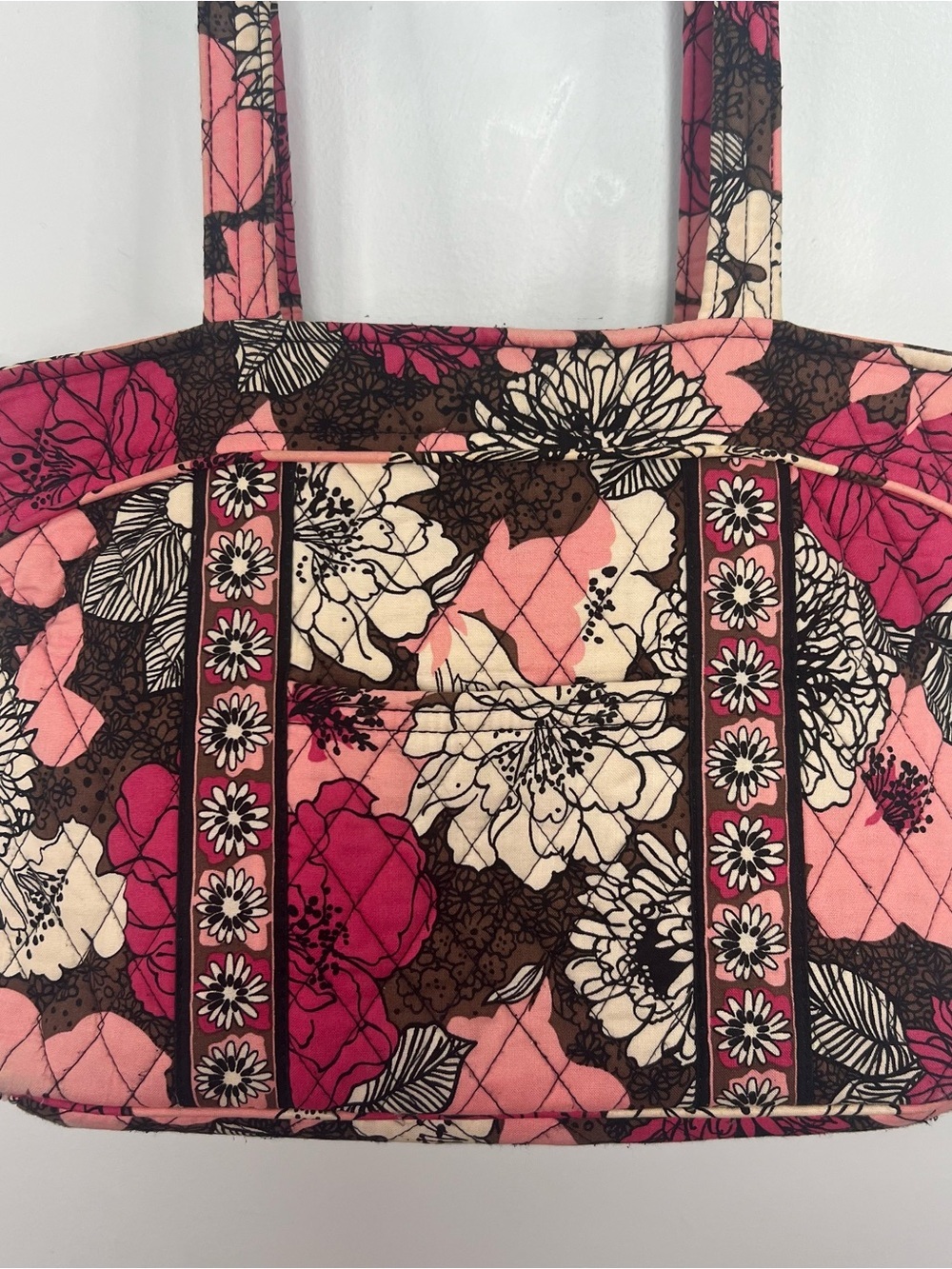 Vera Bradley Pink Floral Quilted Tote Bag Shoulder Purse Zip Top - Picture 3 of 17